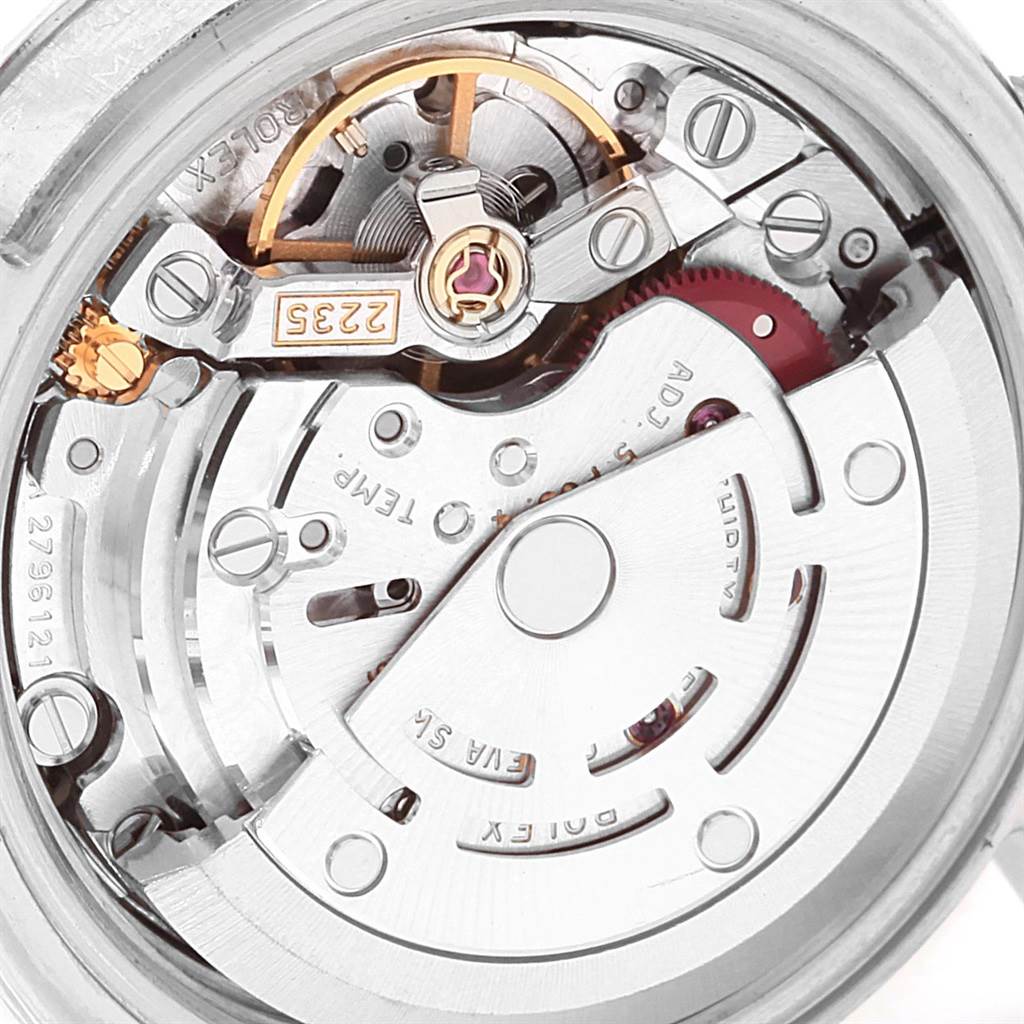 The image shows the inner mechanical movement of a Rolex Datejust 179160 Women's Stainless Steel Silver Dial 179160 Women's Stainless Steel Silver Dial watch from a top-down angle.
