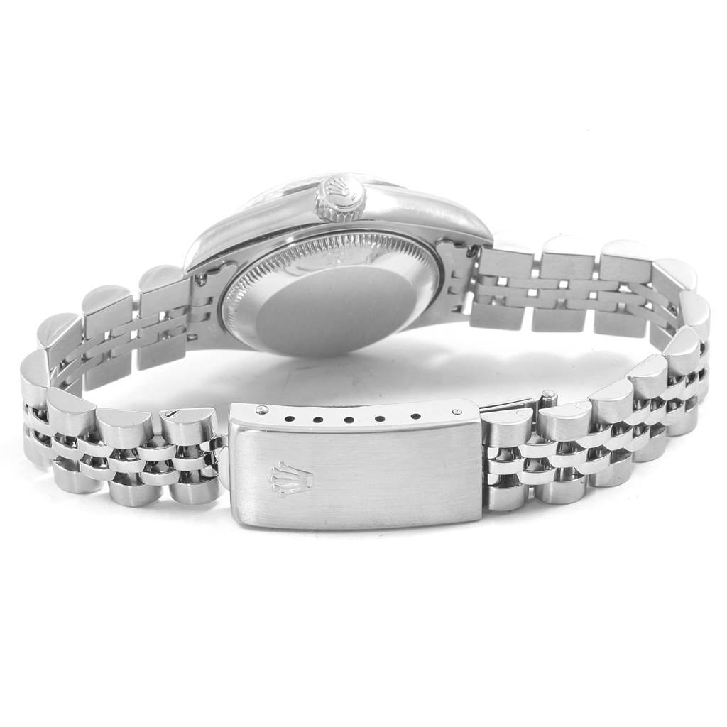 The image shows the back case and closed clasp of a Rolex Datejust 69174 Women's Stainless Steel Blue Dial 69174 Women's Stainless Steel Blue Dial watch, highlighting its Jubilee bracelet.