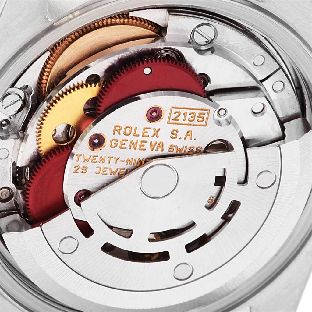 This image shows a close-up view of the movement and inner mechanisms of a Rolex Datejust 69173 Women's Stainless Steel Beige Dial 69173 Women's Stainless Steel Beige Dial watch.