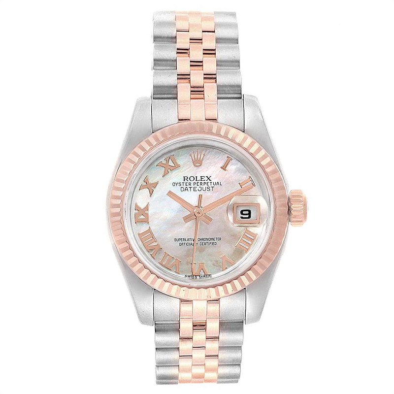 Rolex Datejust 26 Ladies Steel EveRose Gold MOP Roman Dial Watch 179171 SwissWatchExpo