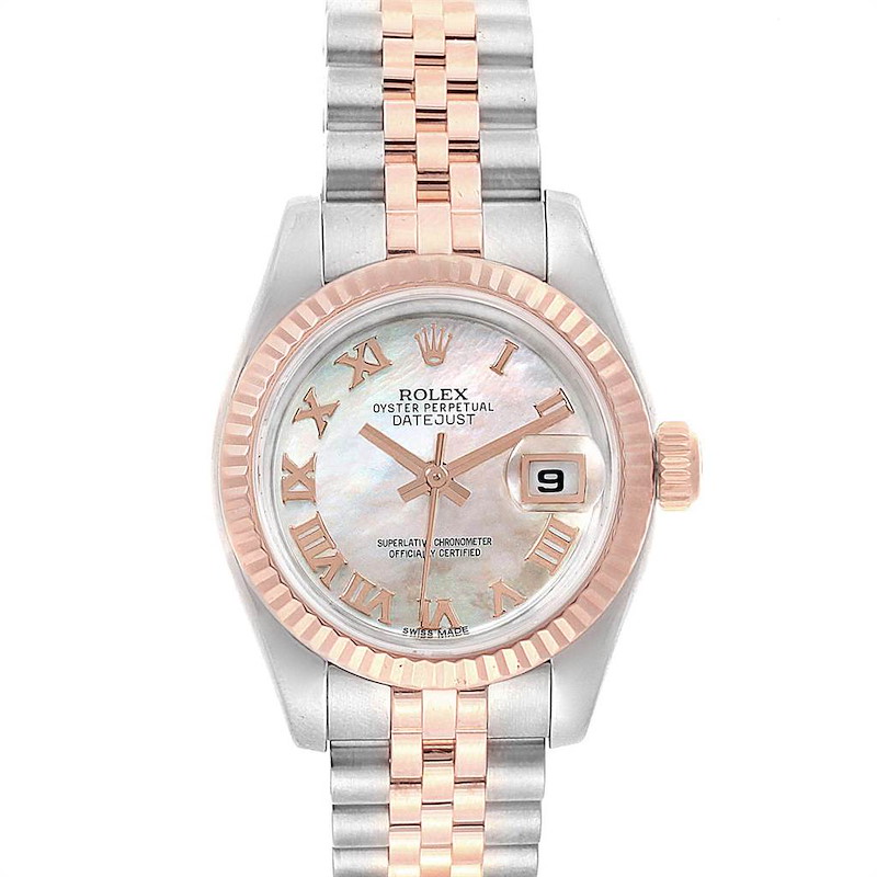 Rolex Datejust 26 Ladies Steel EveRose Gold MOP Roman Dial Watch 179171 SwissWatchExpo