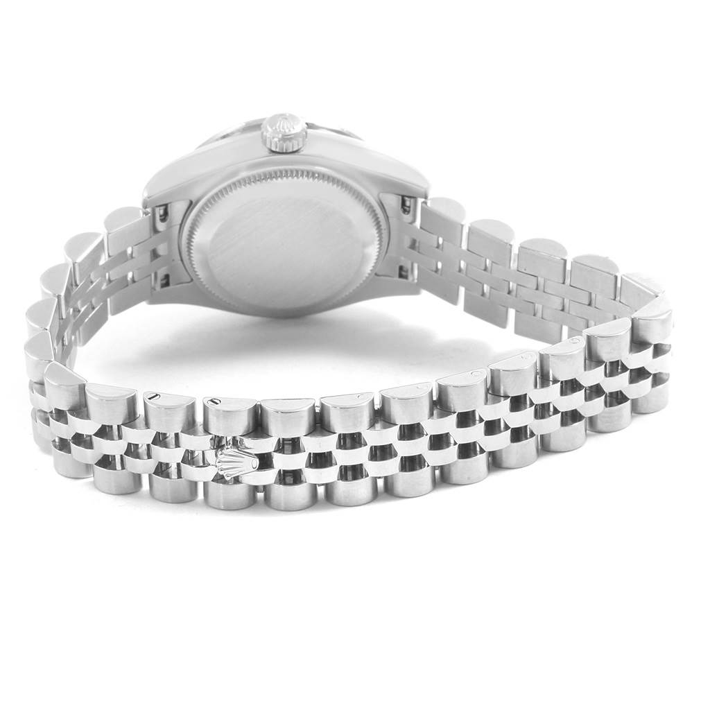 This image shows the back view and the bracelet of a Rolex Datejust 179384 Women's Stainless Steel White Dial 179384 Women's Stainless Steel White Dial watch.