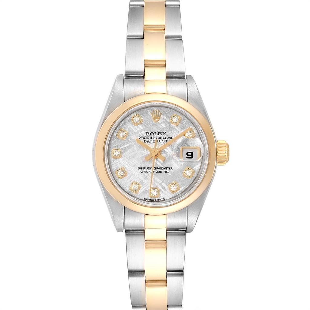 The image shows a Rolex Datejust 79163 Women's Steel and Gold (two tone) Silver Dial 79163 Women's Steel and Gold (two tone) Silver Dial watch with its face, bezel, and two-tone bracelet.