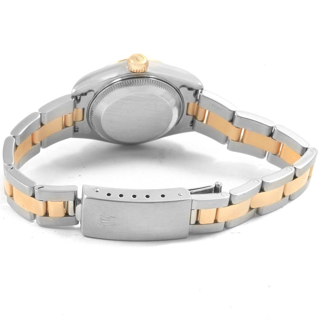 This image shows the back case and bracelet clasp of a Rolex Datejust 79163 Women's Steel and Gold (two tone) Grey Dial 79163 Women's Steel and Gold (two tone) Grey Dial watch from a rear angle.