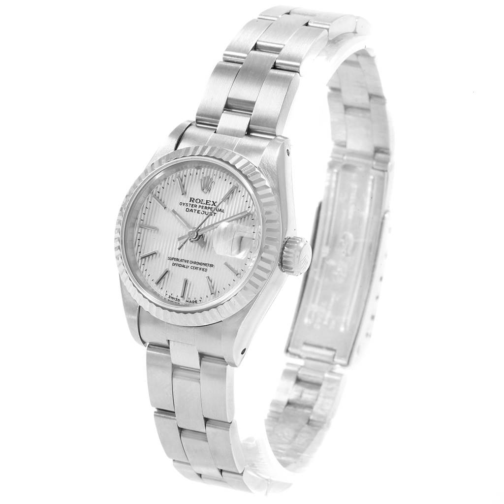 The image shows a Rolex Datejust 69174 Women's Stainless Steel Silver Dial 69174 Women's Stainless Steel Silver Dial watch at a slight angle, highlighting the face, bezel, crown, and bracelet.