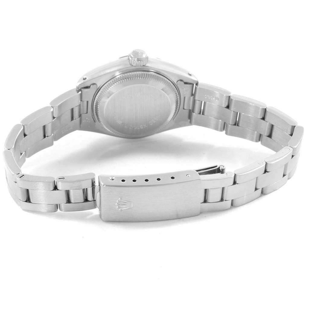 The image shows the back view of a Rolex Datejust 69174 Women's Stainless Steel Silver Dial 69174 Women's Stainless Steel Silver Dial watch, highlighting the bracelet, clasp, and case back.