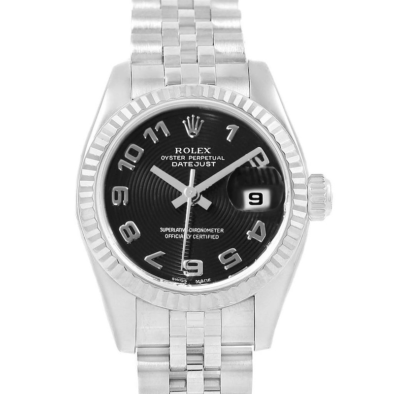 Rolex Datejust Steel White Gold Black Concentric Dial Ladies Watch 179174 SwissWatchExpo