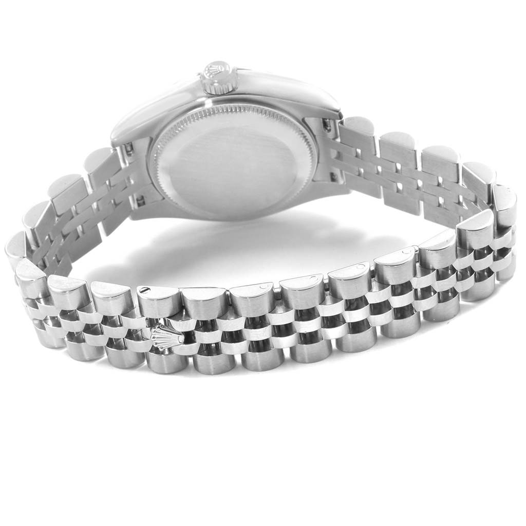 This image shows the back view of the case and Jubilee bracelet of a Rolex Datejust 179174 Women's Stainless Steel Black Dial 179174 Women's Stainless Steel Black Dial watch.