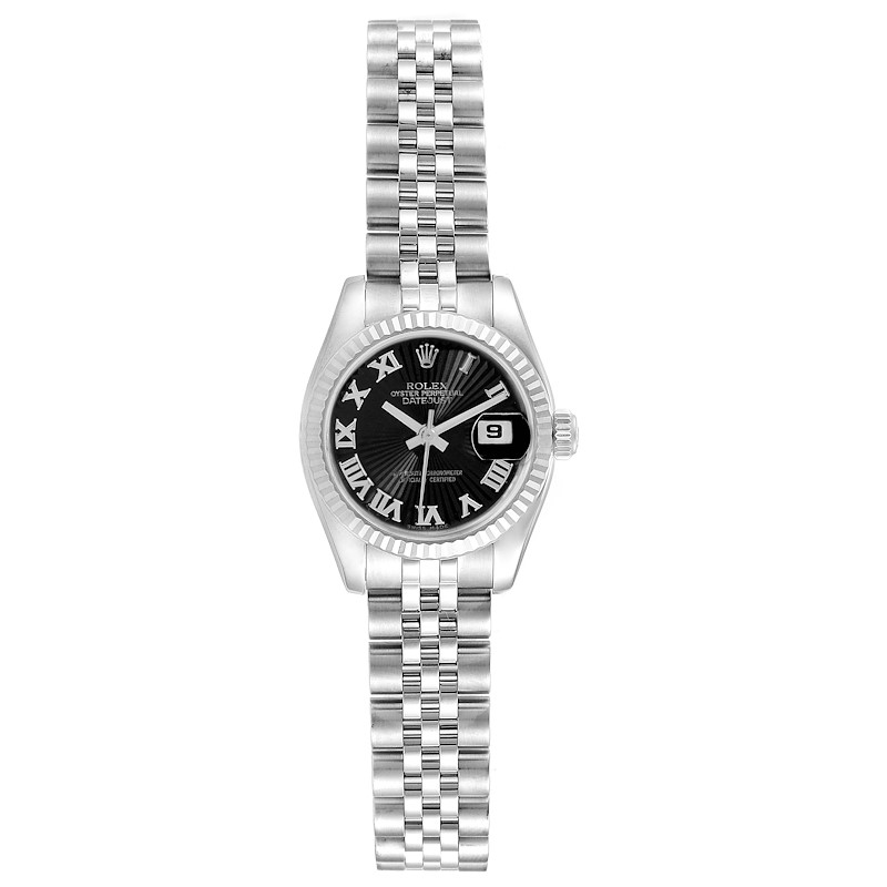 Rolex Datejust Steel White Gold Black Sunbeam Dial Ladies Watch 179174 SwissWatchExpo