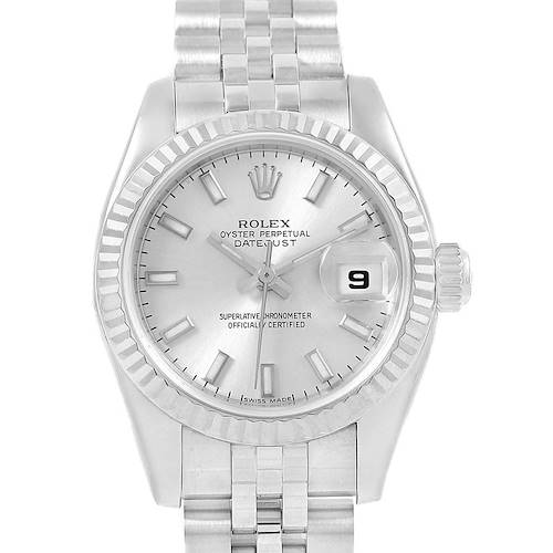 Photo of Rolex Datejust 26 Steel White Gold Silver Baton Dial Ladies Watch 179174