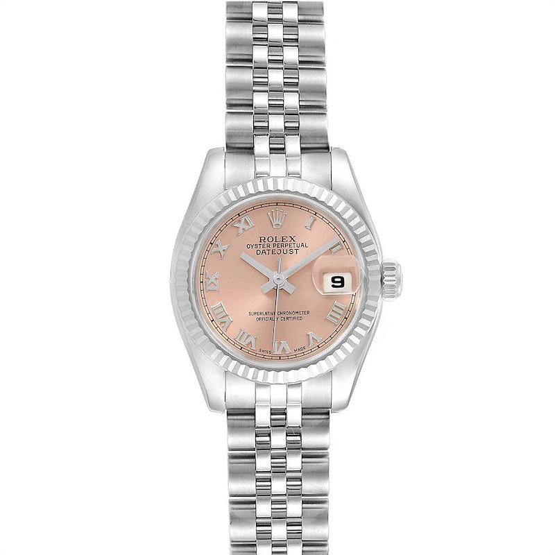 Rolex Datejust Steel White Gold Salmon Roman Dial Ladies Watch 179174 SwissWatchExpo