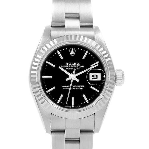 Photo of Rolex Datejust Ladies Steel White Gold Black Baton Dial Watch 79174