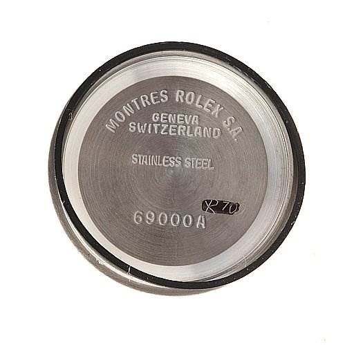 This image shows the inside of the case back cover of a Rolex Datejust 69173 Women's Stainless Steel Black Dial 69173 Women's Stainless Steel Black Dial watch.