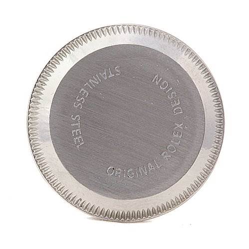 This image shows the case back of a Rolex Datejust 69173 Women's Stainless Steel Black Dial 69173 Women's Stainless Steel Black Dial watch, displaying the text "Original Rolex Design" and "Stainless Steel."