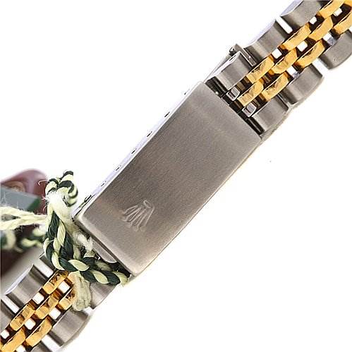 The image shows a close-up of the clasp and part of the bracelet of a Rolex Datejust 69173 Women's Stainless Steel Black Dial 69173 Women's Stainless Steel Black Dial watch.