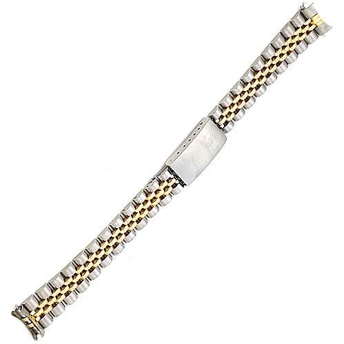 This image shows a Rolex Datejust 69173 Women's Stainless Steel Blue Dial 69173 Women's Stainless Steel Blue Dial watch bracelet with a two-tone metal design, viewed from above.