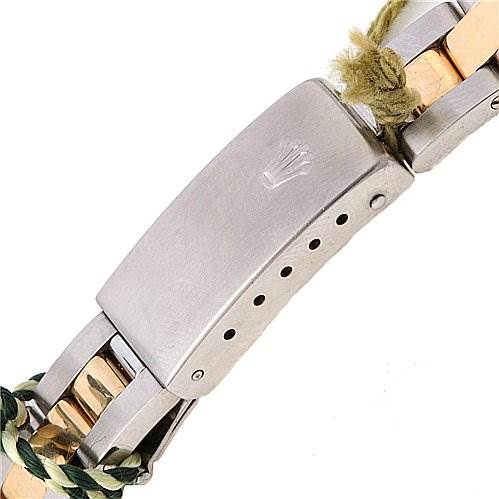 The image shows a close-up view of the clasp of a Rolex Datejust 69173 Women's Stainless Steel White Dial 69173 Women's Stainless Steel White Dial watch bracelet.