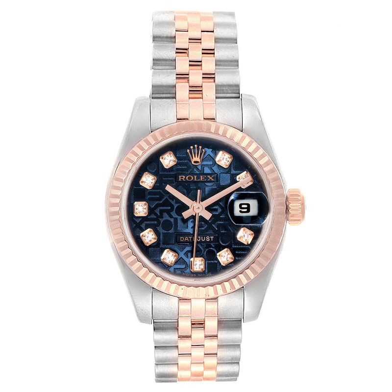 Rolex Datejust EveRose Gold Steel Blue Dial Diamond Ladies Watch 179171 SwissWatchExpo
