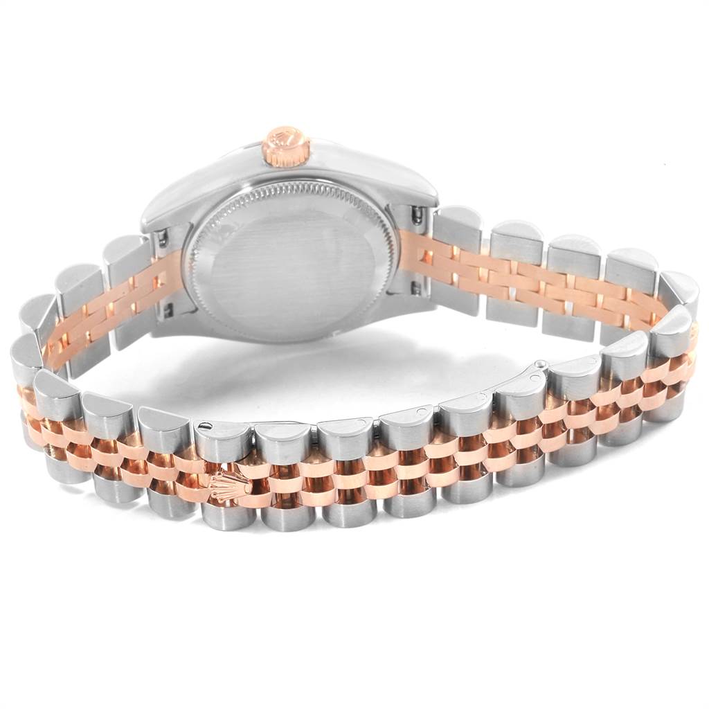 This image shows the back case and two-tone Jubilee bracelet of a Rolex Datejust 179171 Women
s Steel and Gold (two tone) Blue Dial 179171 Women
s Steel and Gold (two tone) Blue Dial watch.