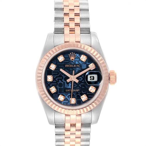 Photo of Rolex Datejust EveRose Gold Steel Blue Dial Diamond Ladies Watch 179171