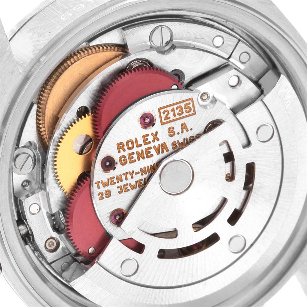 This image shows the inner mechanism and movement components of a Rolex Datejust 69160 Women's Stainless Steel Black Dial 69160 Women's Stainless Steel Black Dial watch from a close-up angle.