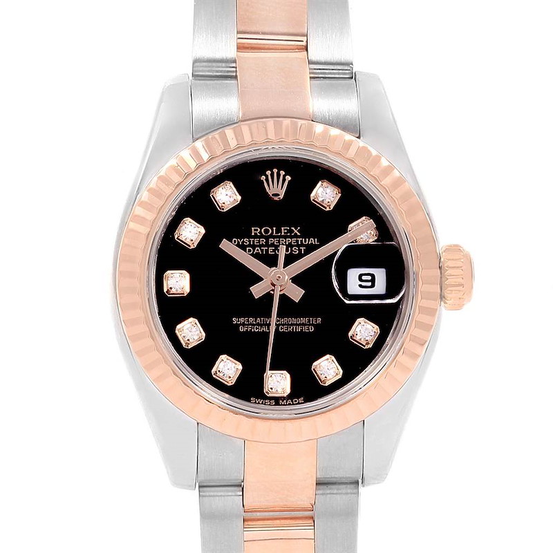 Rolex Datejust EveRose Gold Steel Diamond Ladies Watch 179171 Box Papers SwissWatchExpo