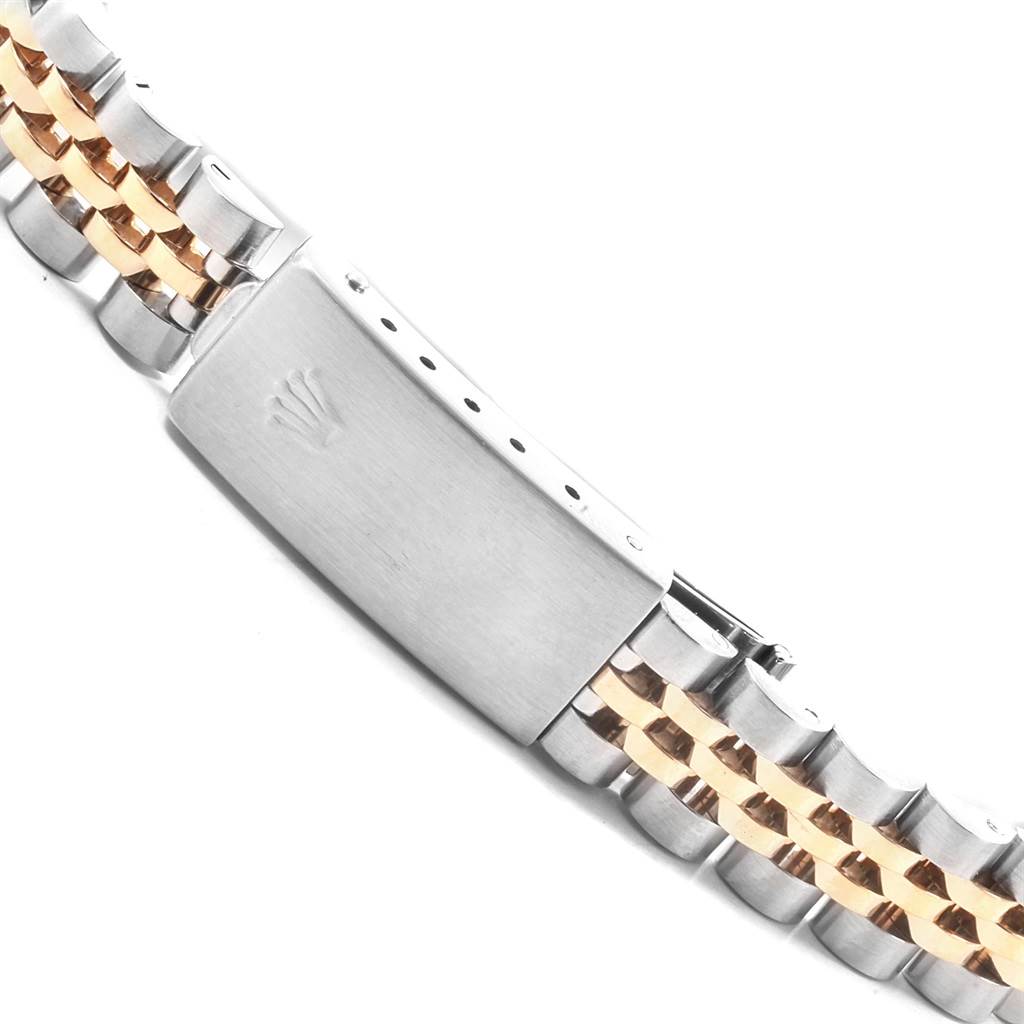 This image shows the clasp and part of the bracelet of a Rolex Datejust 69173 Women
s Stainless Steel Champagne Dial 69173 Women
s Stainless Steel Champagne Dial watch.