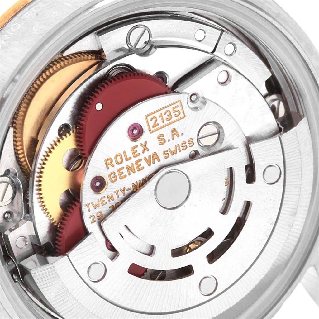 This image shows the internal movement mechanism of a Rolex Datejust 69173 Women's Stainless Steel Champagne Dial 69173 Women's Stainless Steel Champagne Dial watch at a close-up angle.