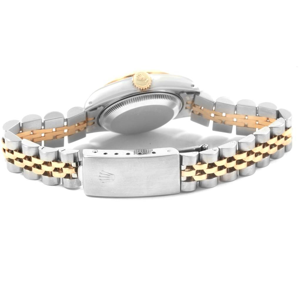 The image shows the back view and bracelet of a Rolex Datejust 69173 Women's Stainless Steel Black Dial 69173 Women's Stainless Steel Black Dial watch, prominently featuring the clasp and part of the case.