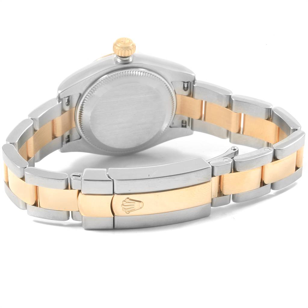The image shows the back case and two-tone bracelet of a Rolex Datejust 179163 Women's Steel and Gold (two tone) Silver Dial 179163 Women's Steel and Gold (two tone) Silver Dial watch, focusing on the clasp and caseback.