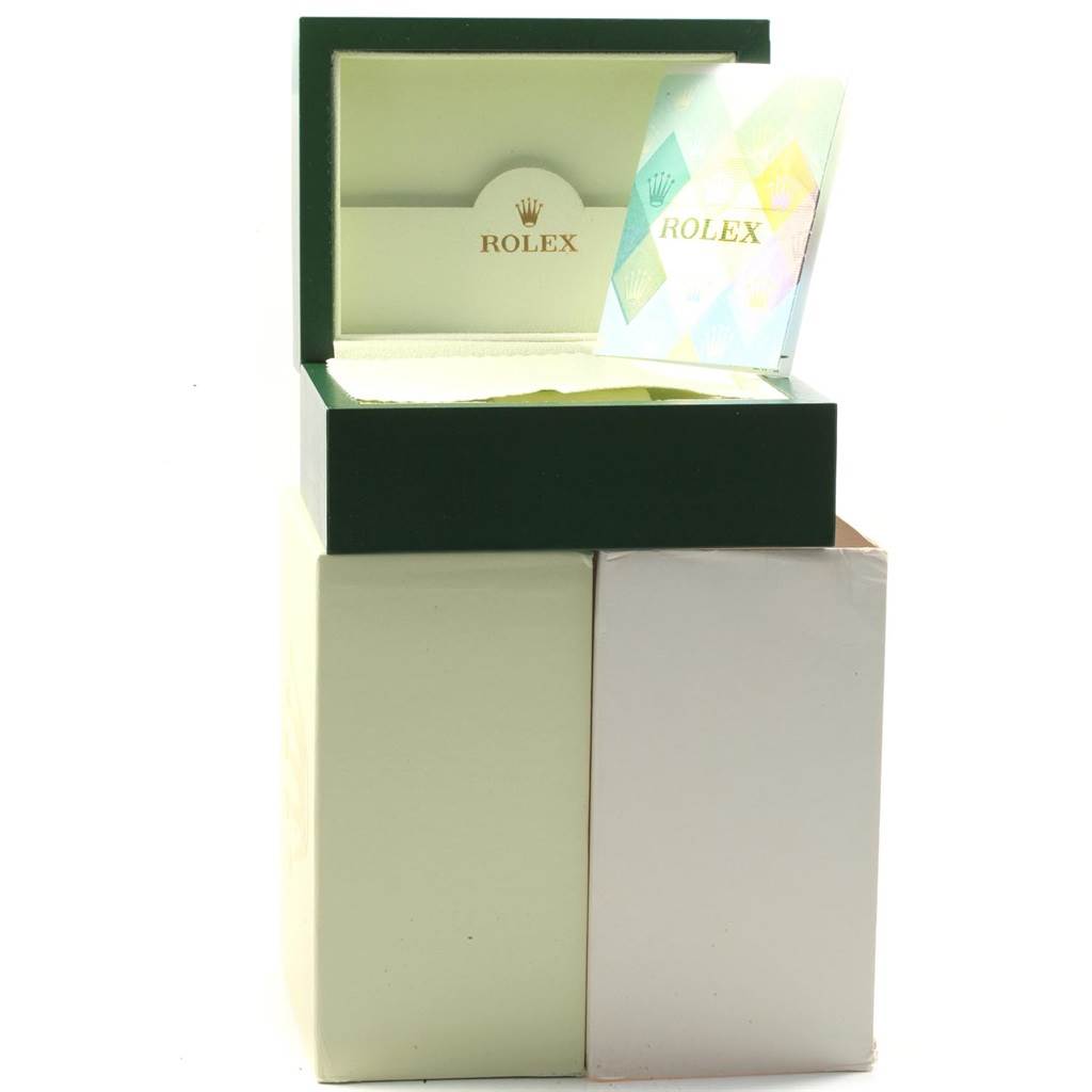 The image shows the packaging of a Rolex Datejust 179163 Women's Steel and Gold (two tone) Mother of Pearl Dial 179163 Women's Steel and Gold (two tone) Mother of Pearl Dial watch, including the outer box, inner box, and documentation.