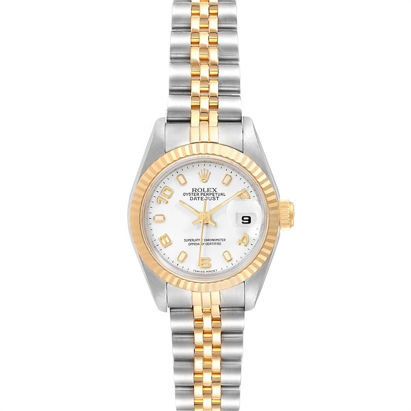 Rolex Datejust 26 Steel Yellow Gold White Dial Ladies Watch 79173 SwissWatchExpo