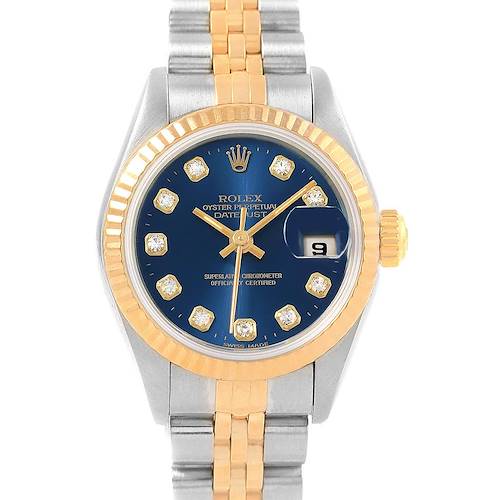 Photo of Rolex Datejust Yellow Gold Steel Blue Diamond Dial Ladies Watch 69173