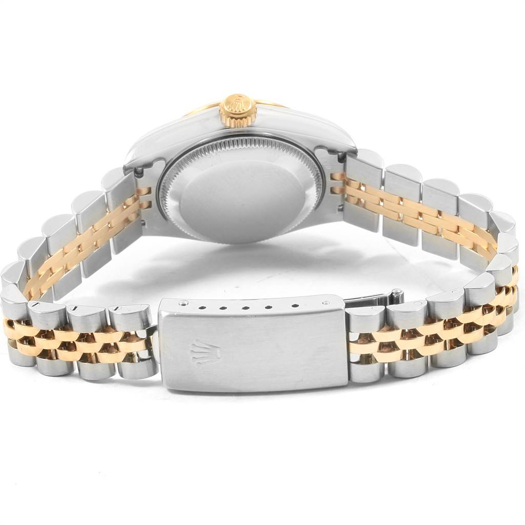 The image shows the back view of the Rolex Datejust 79173 Women's Steel and Gold (two tone) Champagne Dial 79173 Women's Steel and Gold (two tone) Champagne Dial, highlighting the bracelet and clasp.