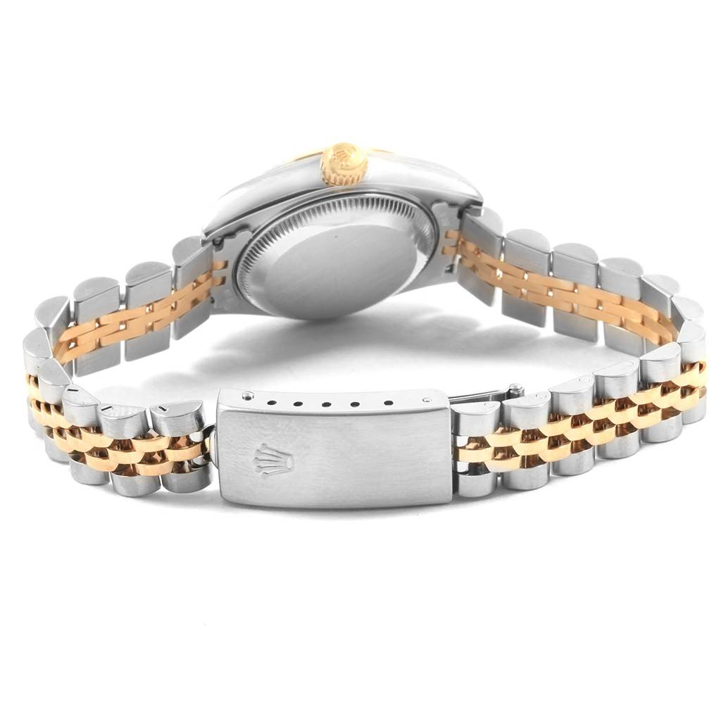 The image shows the back view of a Rolex Datejust 79173 Women's Steel and Gold (two tone) Champagne Dial 79173 Women's Steel and Gold (two tone) Champagne Dial watch, highlighting the bracelet and clasp.