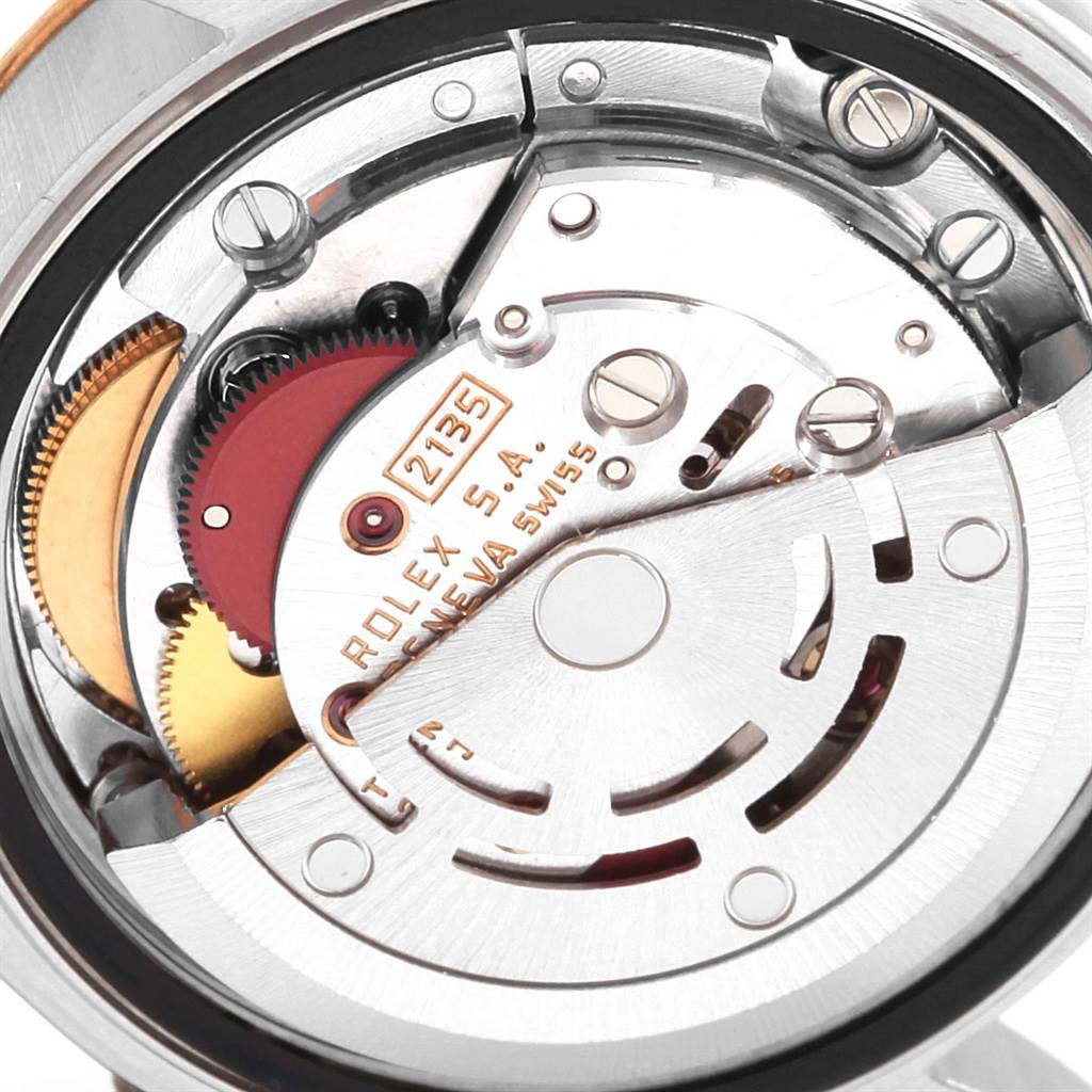 This image shows the movement mechanism of a Rolex Datejust 69173 Women's Stainless Steel Black Dial 69173 Women's Stainless Steel Black Dial watch from a close-up angle.