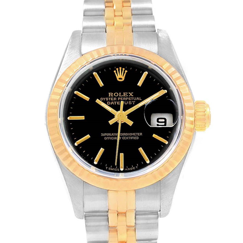 Rolex Datejust 26mm Steel Yellow Gold Black Dial Ladies Watch 69173 Box SwissWatchExpo
