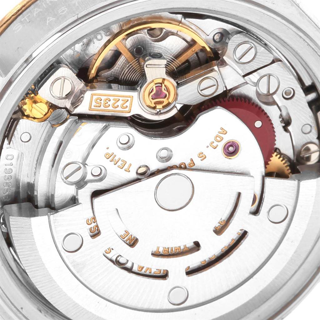 The image shows a close-up of the internal movement mechanism of a Rolex Datejust 79173 Women's Stainless Steel Mother of Pearl Dial 79173 Women's Stainless Steel Mother of Pearl Dial watch.