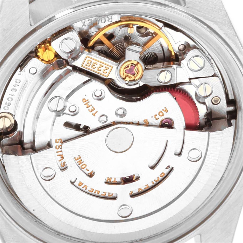 This image shows the movement and internal mechanisms of the Rolex Datejust 79190 Women
s Stainless Steel White Dial 79190 Women
s Stainless Steel White Dial model watch at a close-up angle.