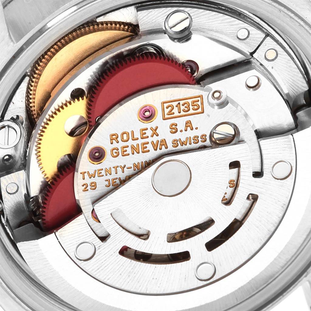 This is a close-up view of the inner mechanical movement of a Rolex Datejust 69174 Women's Stainless Steel Silver Dial 69174 Women's Stainless Steel Silver Dial watch.