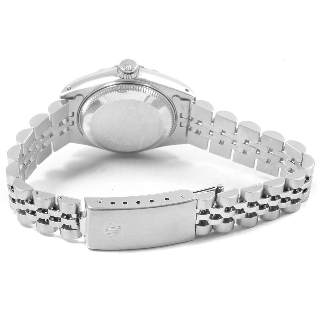 This image shows the back side and bracelet clasp of a Rolex Datejust 69174 Women's Stainless Steel Silver Dial 69174 Women's Stainless Steel Silver Dial watch.