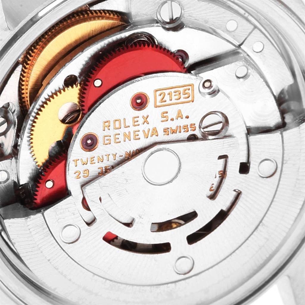 This image shows a close-up of the movement mechanism of a Rolex Datejust 69174 Women's Stainless Steel Silver Dial 69174 Women's Stainless Steel Silver Dial watch.