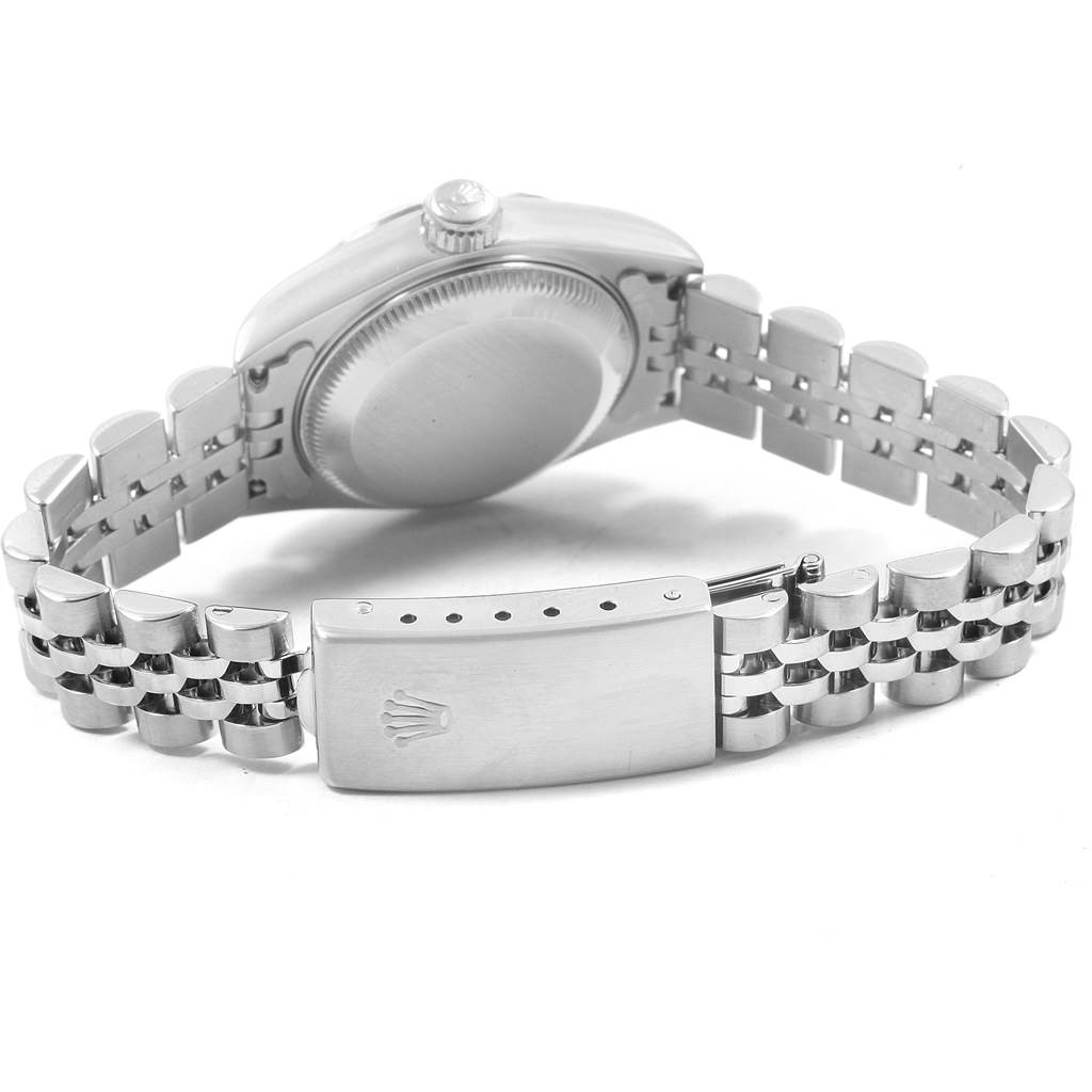 The image shows the back case and the clasp of the bracelet of a Rolex Datejust 69174 Women's Stainless Steel Silver Dial 69174 Women's Stainless Steel Silver Dial watch.
