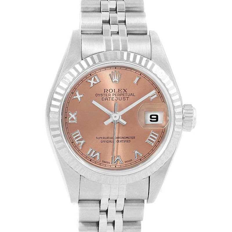 Rolex Datejust Ladies Steel White Gold Salmon Roman Dial Watch 79174 SwissWatchExpo