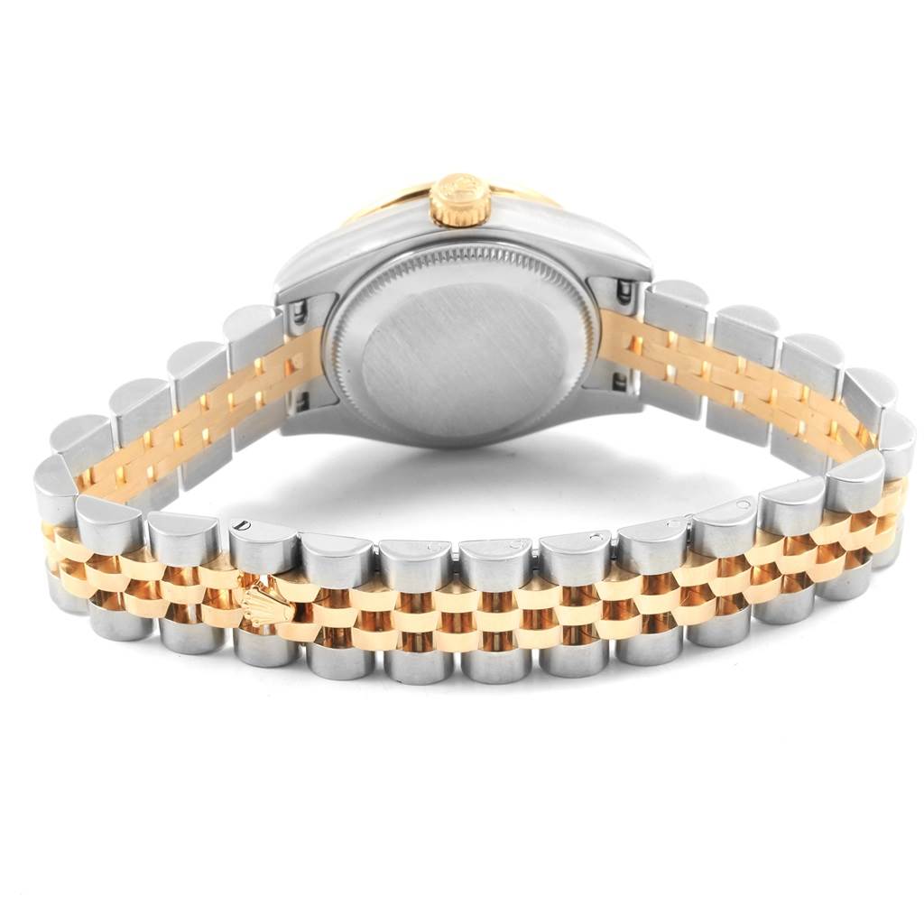 The image shows the back of the Rolex Datejust 179383 Women's Steel and Gold (two tone) Mother of Pearl Dial 179383 Women's Steel and Gold (two tone) Mother of Pearl Dial watch with a focus on the bracelet and case back.