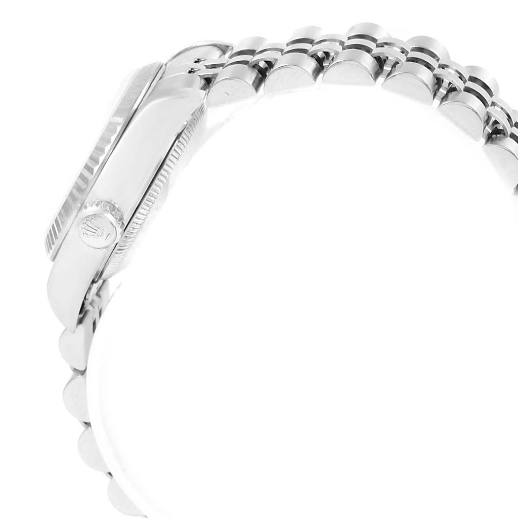 The image shows a side view of the casing and bracelet of a Rolex Datejust 79174 Women
s Stainless Steel Mother of Pearl Dial 79174 Women
s Stainless Steel Mother of Pearl Dial watch.