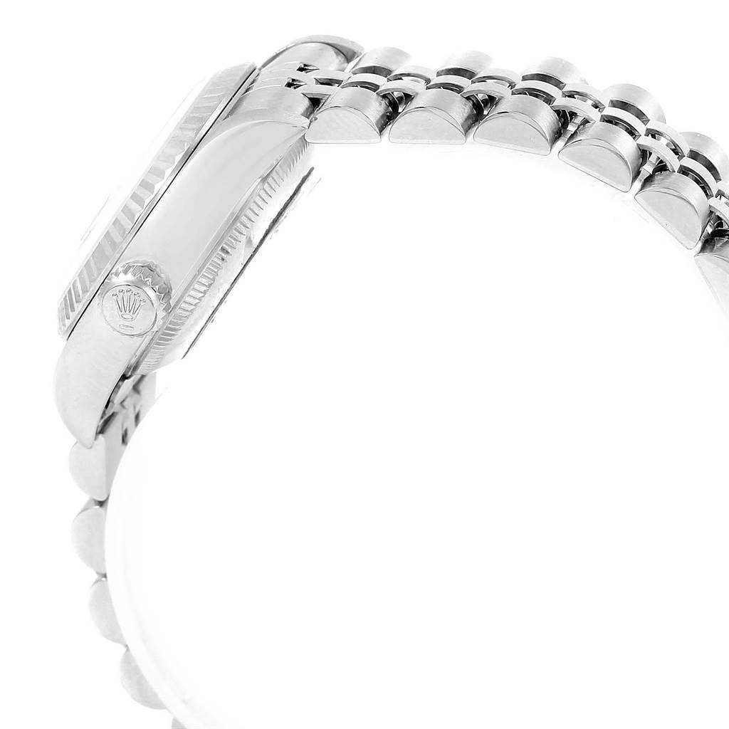 The image shows a side view of a Rolex Datejust 79174 Women's Stainless Steel Pink Dial 79174 Women's Stainless Steel Pink Dial model watch, focusing on the case and bracelet.