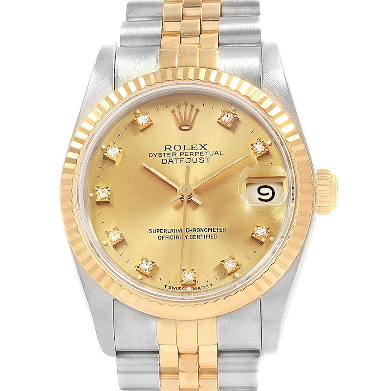 Rolex Datejust 31 Midsize Steel Yellow Gold Diamond Ladies Watch 68273 SwissWatchExpo