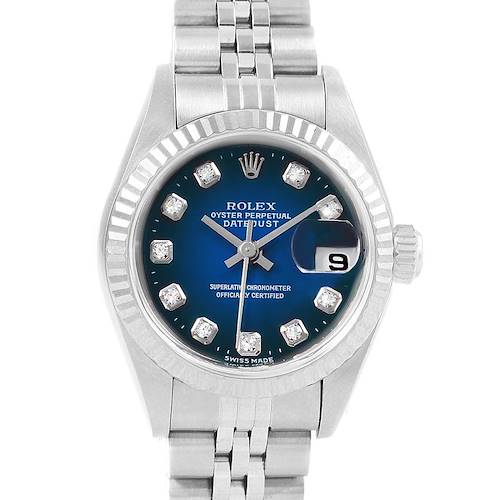 Photo of Rolex Datejust Steel White Gold Blue Vignette Diamond Ladies Watch 79174