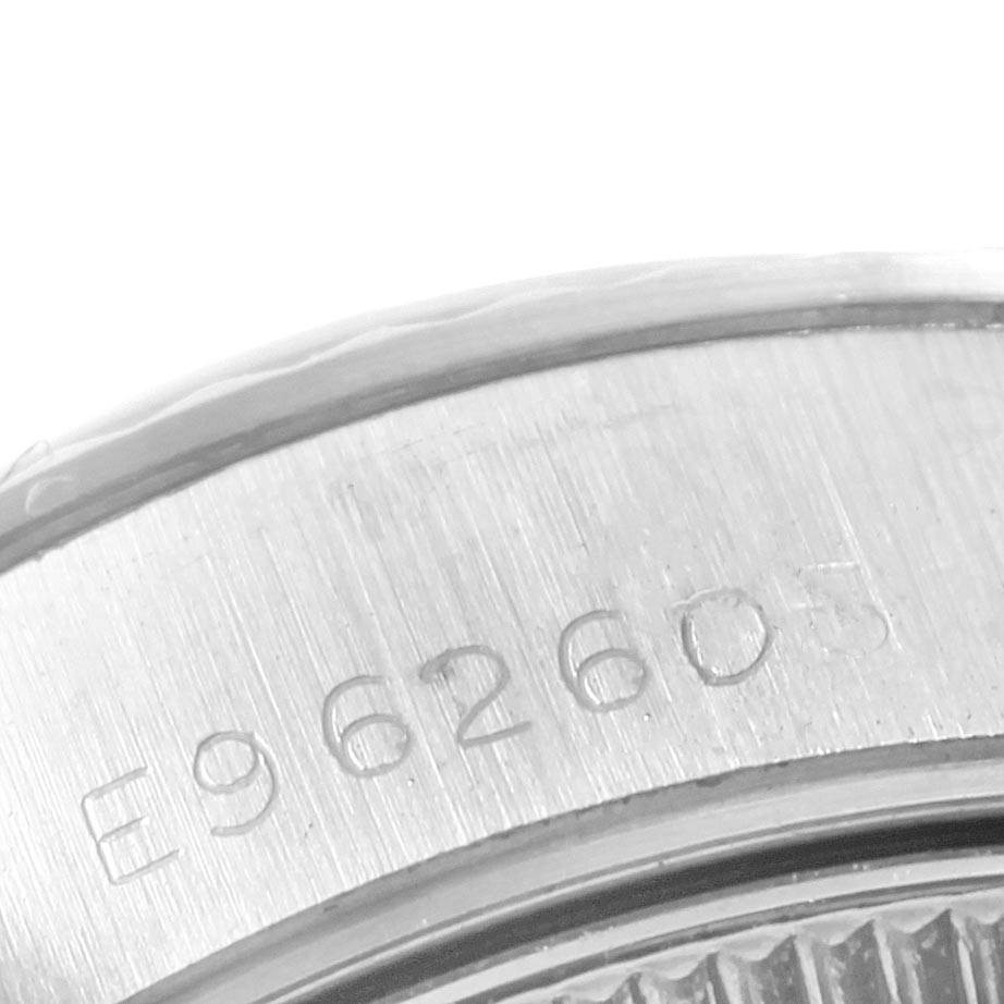 This is a close-up angle of the serial number engraved on the case of a Rolex Datejust 69174 Women
s Stainless Steel Blue Dial 69174 Women
s Stainless Steel Blue Dial watch.